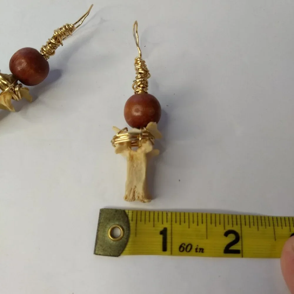 Wire Wrap Wooden Bead Handmade Earrings Unique Boho Hippie Western Art to Wear